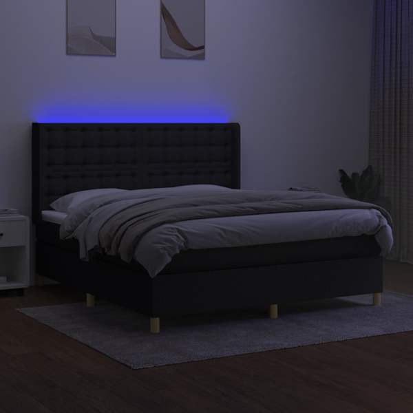 LED-valgustusega kontinentaalvoodi koos madratsiga, must, 180 × 200 cm, kangas — mudel 3139215