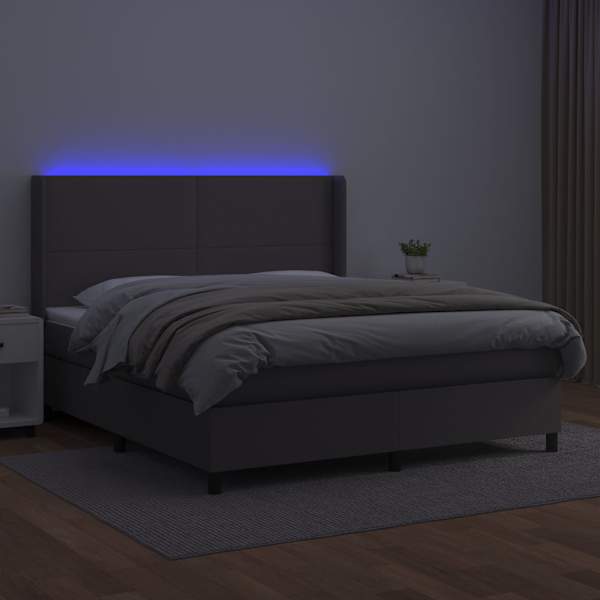 LED-valgustusega kontinentaalvoodi koos madratsiga, hall, 160 × 200 cm, kunstnahk — mudel 3139275
