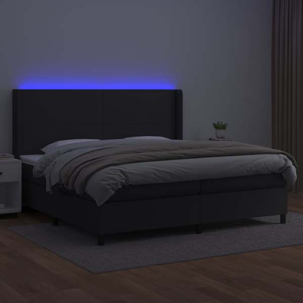 LED-valgustusega kontinentaalvoodi koos 2 madratsiga, must, 200 × 200 cm, kunstnahk — mudel 3139283