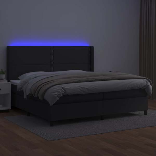 LED-valgustusega kontinentaalvoodi koos 2 madratsiga, must, 200 × 200 cm, kunstnahk — mudel 3139343