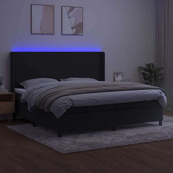 LED-valgustusega kontinentaalvoodi koos 2 madratsiga, must, 200 × 200 cm, samet — mudel 3139465