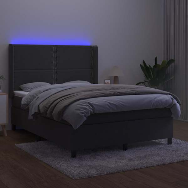LED-valgustusega kontinentaalvoodi koos madratsiga, tumehall, 140 × 190 cm, samet — mudel 3139500