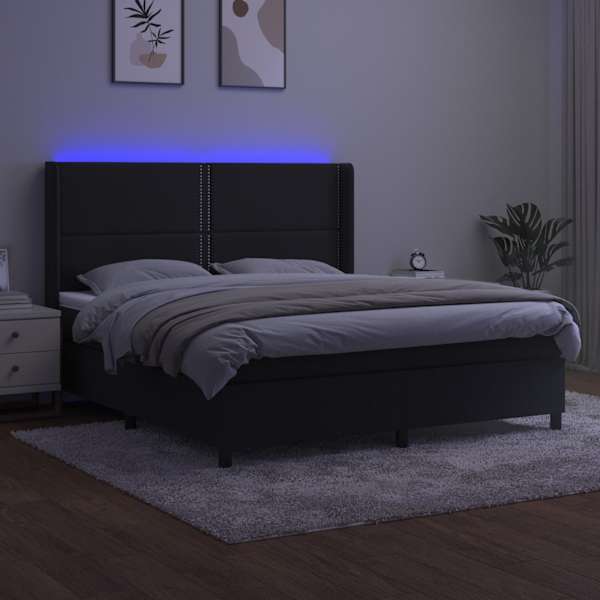 LED-valgustusega kontinentaalvoodi koos madratsiga, must, 180 × 200 cm, samet — mudel 3139519