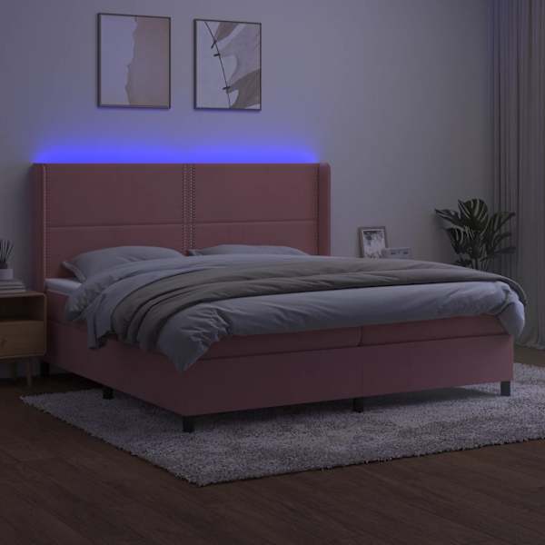 LED-valgustusega kontinentaalvoodi koos 2 madratsiga, roosa, 200 × 200 cm, samet — mudel 3139528