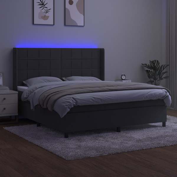 LED-valgustusega kontinentaalvoodi koos madratsiga, tumehall, 180 × 200 cm, samet — mudel 3139578