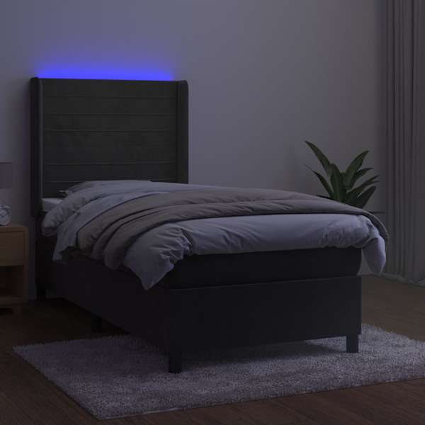 LED-valgustusega kontinentaalvoodi koos madratsiga, tumehall, 100 × 200 cm, samet — mudel 3139608