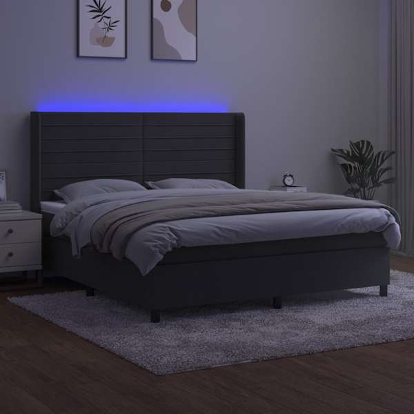 LED-valgustusega kontinentaalvoodi koos madratsiga, tumehall, 160 × 200 cm, samet — mudel 3139632