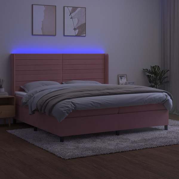 LED-valgustusega kontinentaalvoodi koos 2 madratsiga, roosa, 200 × 200 cm, samet — mudel 3139648