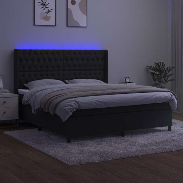 LED-valgustusega kontinentaalvoodi koos madratsiga, must, 160 × 200 cm, samet — mudel 3139753