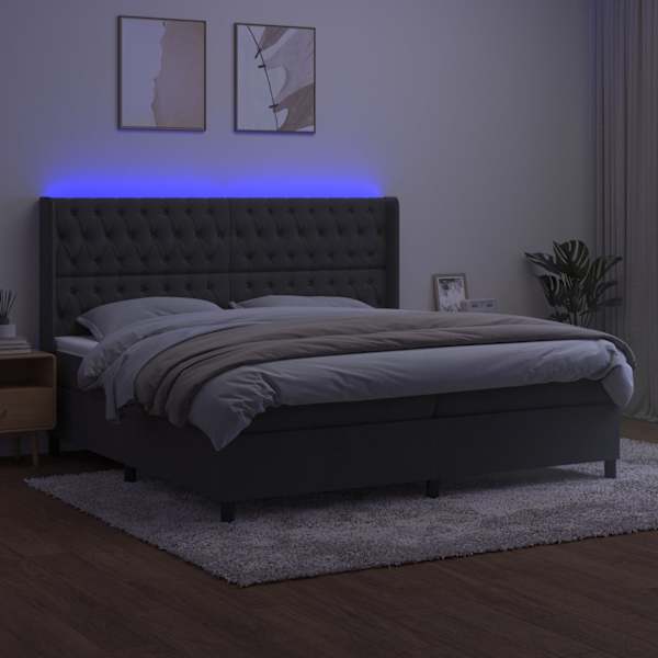 LED-valgustusega kontinentaalvoodi koos 2 madratsiga, tumehall, 200 × 200 cm, samet — mudel 3139764
