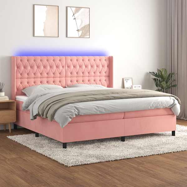 LED-valgustusega kontinentaalvoodi koos 2 madratsiga, roosa, 200 × 200 cm, samet — mudel 3139768