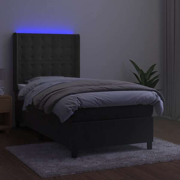 LED-valgustusega kontinentaalvoodi koos madratsiga, tumehall, 90 × 190 cm, samet — mudel 3139776