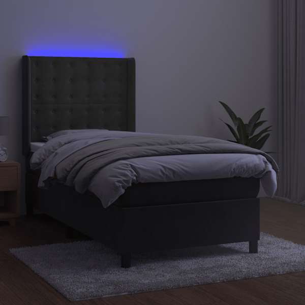 LED-valgustusega kontinentaalvoodi koos madratsiga, tumehall, 90 × 200 cm, samet — mudel 3139782