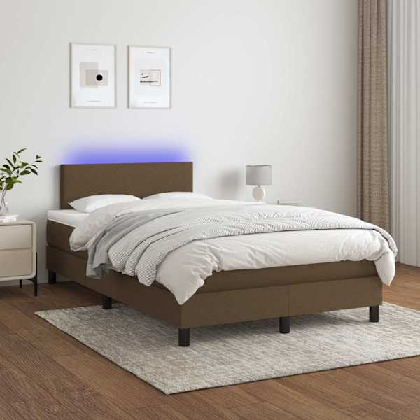 LED-valgustusega kontinentaalvoodi koos madratsiga, tumepruun, 120 × 200 cm, kangas — mudel 3132984