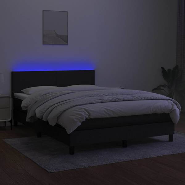LED-valgustusega kontinentaalvoodi koos madratsiga, must, 140 × 190 cm, kangas — mudel 3132991