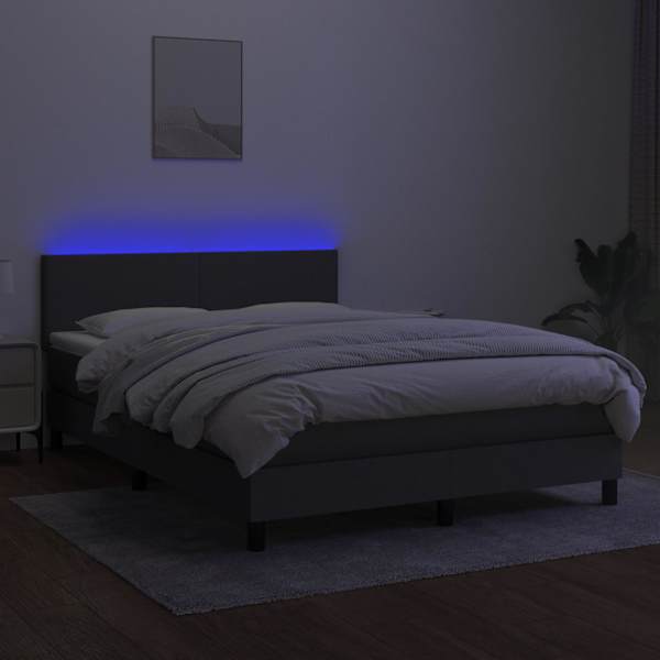 LED-valgustusega kontinentaalvoodi koos madratsiga, tumehall, 140 × 200 cm, kangas — mudel 3132998
