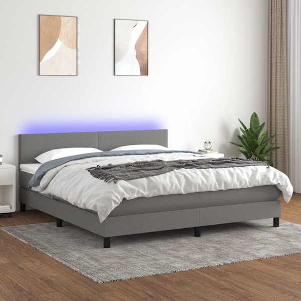 LED-valgustusega kontinentaalvoodi koos madratsiga, tumehall, 160 × 200 cm, kangas — mudel 3133006