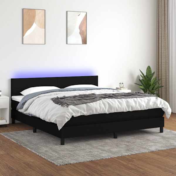 LED-valgustusega kontinentaalvoodi koos madratsiga, must, 180 × 200 cm, kangas — mudel 3133015