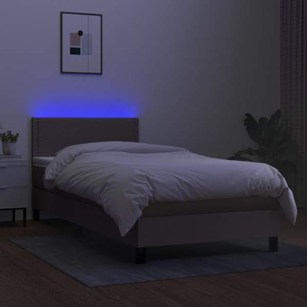 LED-valgustusega kontinentaalvoodi koos madratsiga, pruunikashall, 90 × 190 cm, kangas — mudel 3133041