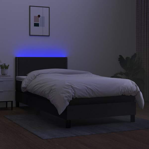 LED-valgustusega kontinentaalvoodi koos madratsiga, must, 100 × 200 cm, kangas — mudel 3133055