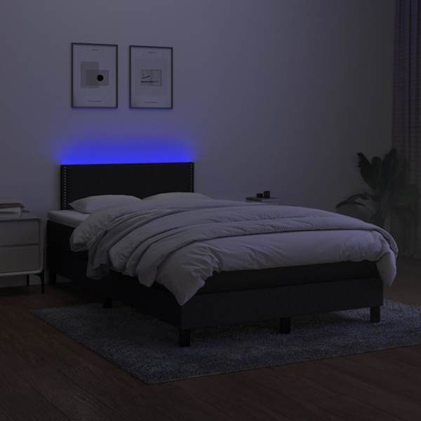 LED-valgustusega kontinentaalvoodi koos madratsiga, must, 120 × 200 cm, kangas — mudel 3133063