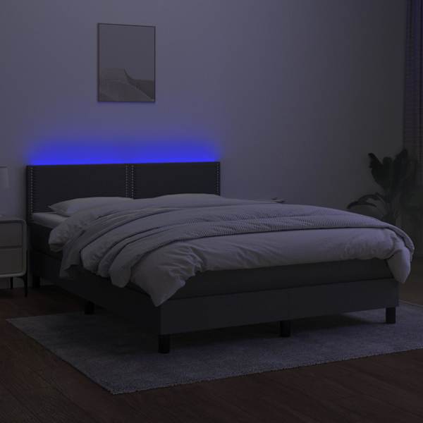 LED-valgustusega kontinentaalvoodi koos madratsiga, tumehall, 140 × 200 cm, kangas — mudel 3133078