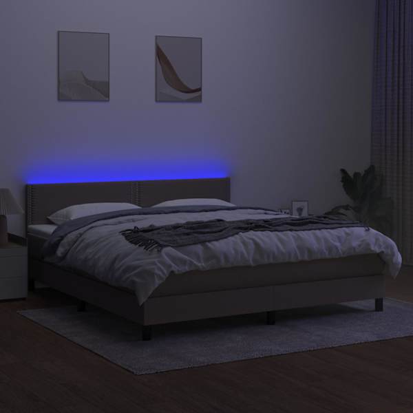 LED-valgustusega kontinentaalvoodi koos madratsiga, pruunikashall, 180 × 200 cm, kangas — mudel 3133097