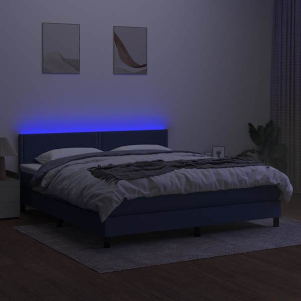 LED-valgustusega kontinentaalvoodi koos madratsiga, sinine, 180 × 200 cm, kangas — mudel 3133099