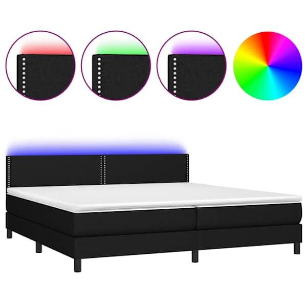 LED-valgustusega kontinentaalvoodi koos 2 madratsiga, must, 200 × 200 cm, kangas — mudel 3133103