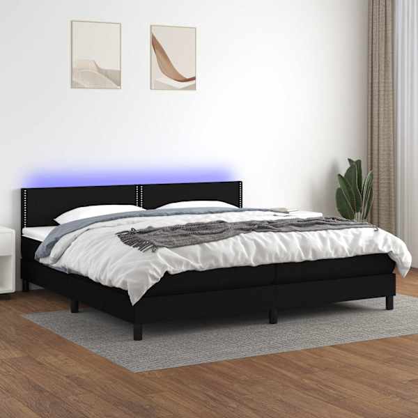 LED-valgustusega kontinentaalvoodi koos 2 madratsiga, must, 200 × 200 cm, kangas — mudel 3133103