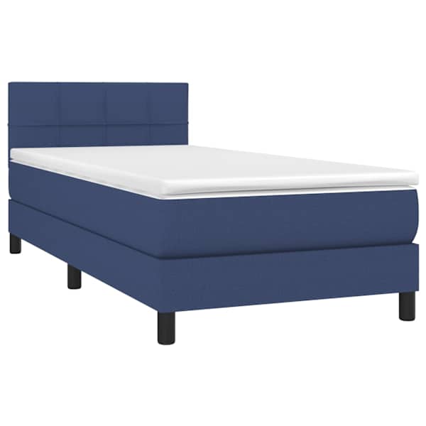 LED-valgustusega kontinentaalvoodi koos madratsiga, sinine, 80 × 200 cm, kangas