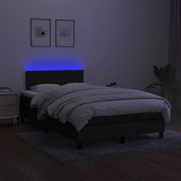 LED-valgustusega kontinentaalvoodi koos madratsiga, must, 120 × 200 cm, kangas — mudel 3133143