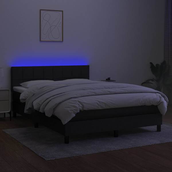 LED-valgustusega kontinentaalvoodi koos madratsiga, must, 140 × 190 cm, kangas — mudel 3133151