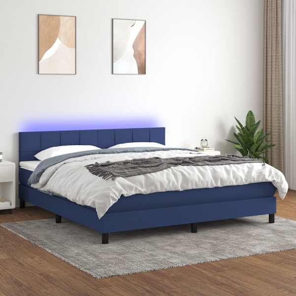 LED-valgustusega kontinentaalvoodi koos madratsiga, sinine, 160 × 200 cm, kangas — mudel 3133171