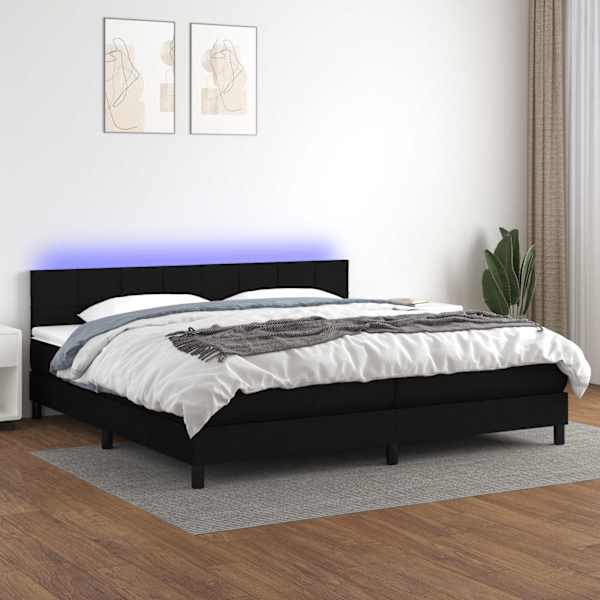 LED-valgustusega kontinentaalvoodi koos 2 madratsiga, must, 200 × 200 cm, kangas — mudel 3133183