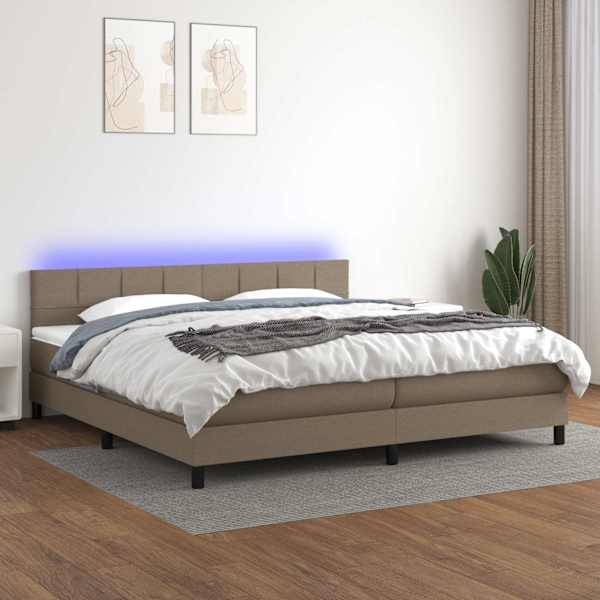 LED-valgustusega kontinentaalvoodi koos 2 madratsiga, pruunikashall, 200 × 200 cm, kangas — mudel 3133185