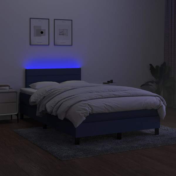 LED-valgustusega kontinentaalvoodi koos madratsiga, sinine, 120 × 200 cm, kangas — mudel 3133227