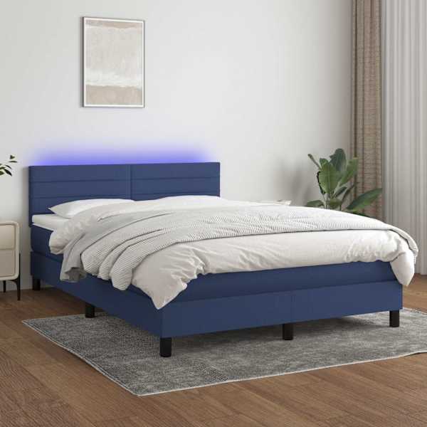 LED-valgustusega kontinentaalvoodi koos madratsiga, sinine, 140 × 190 cm, kangas — mudel 3133235