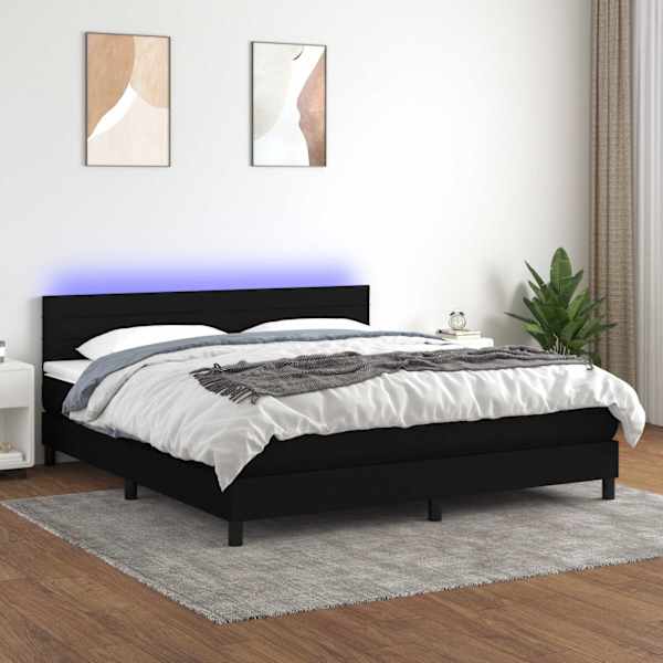 LED-valgustusega kontinentaalvoodi koos madratsiga, must, 160 × 200 cm, kangas — mudel 3133247