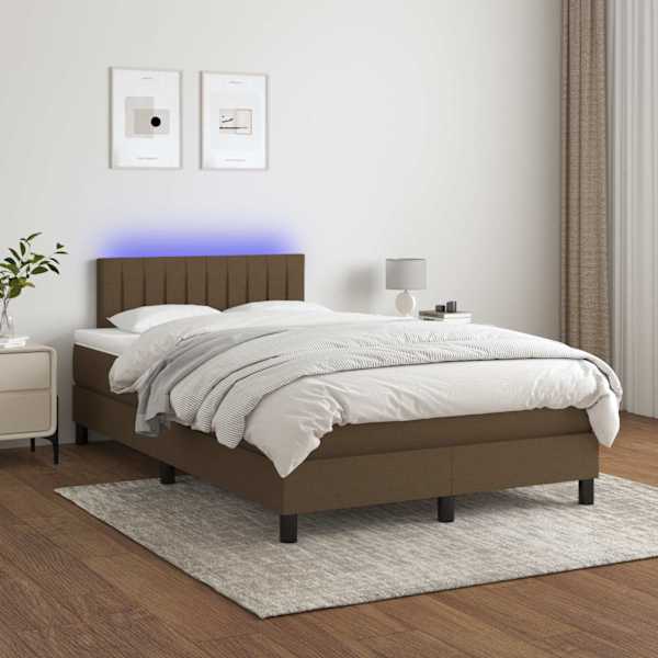LED-valgustusega kontinentaalvoodi koos madratsiga, tumepruun, 120 × 200 cm, kangas — mudel 3133304
