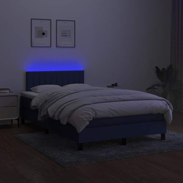 LED-valgustusega kontinentaalvoodi koos madratsiga, sinine, 120 × 200 cm, kangas — mudel 3133307