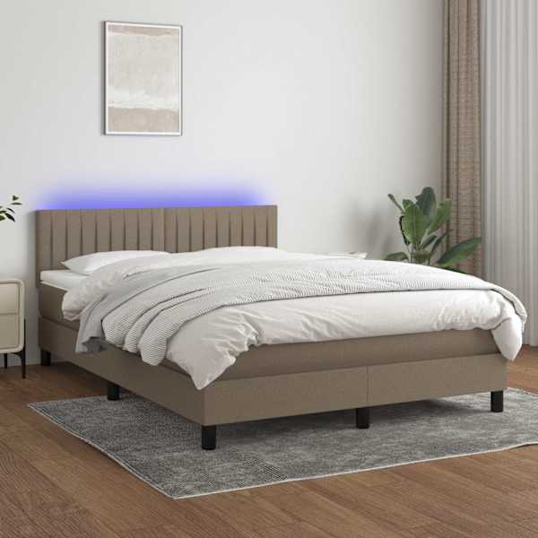 LED-valgustusega kontinentaalvoodi koos madratsiga, pruunikashall, 140 × 190 cm, kangas — mudel 3133313
