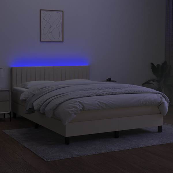 LED-valgustusega kontinentaalvoodi koos madratsiga, kreemjasvalge, 140 × 190 cm, kangas — mudel 3133314