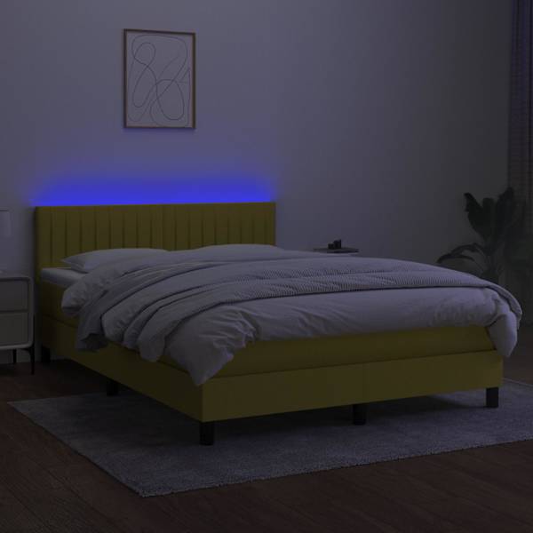 LED-valgustusega kontinentaalvoodi koos madratsiga, sinine, 140 × 190 cm, kangas — mudel 3133315