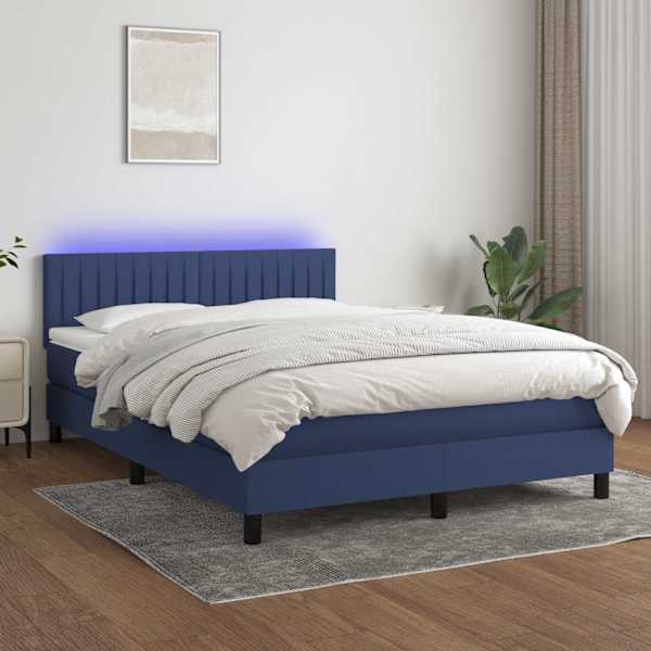 LED-valgustusega kontinentaalvoodi koos madratsiga, sinine, 140 × 190 cm, kangas — mudel 3133315