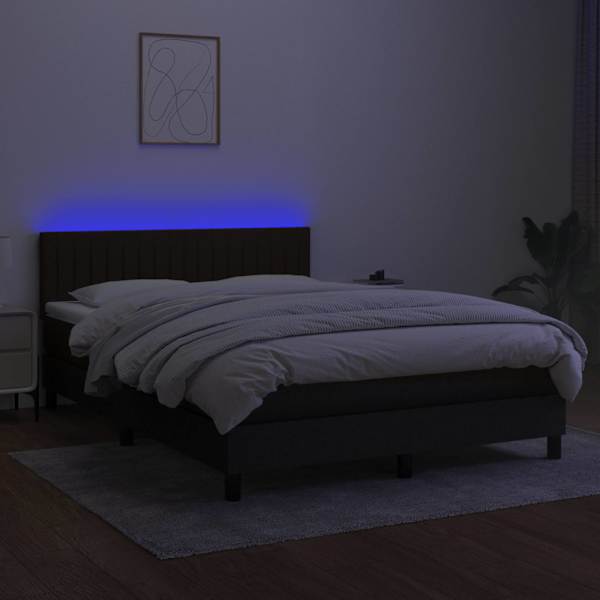 LED-valgustusega kontinentaalvoodi koos madratsiga, must, 140 × 200 cm, kangas — mudel 3133319