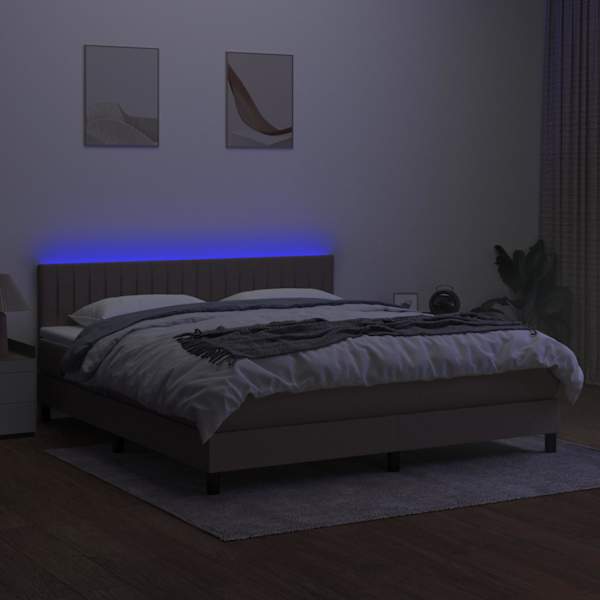 LED-valgustusega kontinentaalvoodi koos madratsiga, pruunikashall, 160 × 200 cm, kangas — mudel 3133329