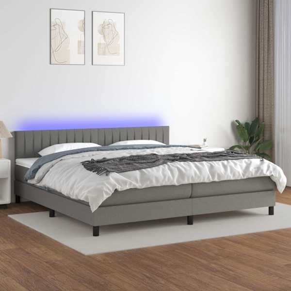 LED-valgustusega kontinentaalvoodi koos 2 madratsiga, tumehall, 200 × 200 cm, kangas — mudel 3133342
