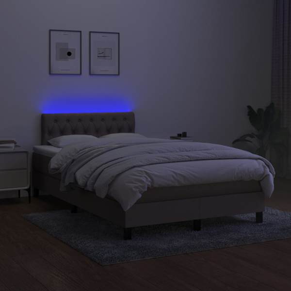 LED-valgustusega kontinentaalvoodi koos madratsiga, pruunikashall, 120 × 200 cm, kangas — mudel 3133385
