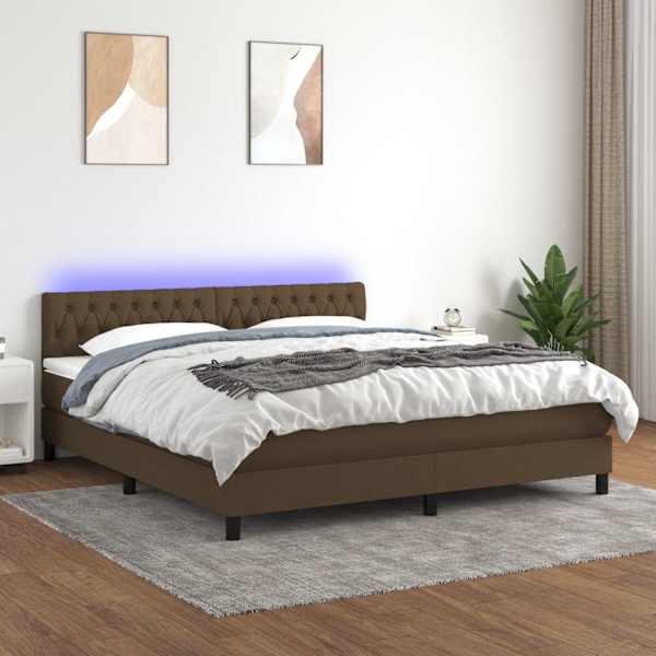 LED-valgustusega kontinentaalvoodi koos madratsiga, tumepruun, 160 × 200 cm, kangas — mudel 3133408